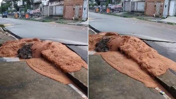 VÍDEO: 'Erupção de lama' em avenida assusta moradores do Bom Parto, em Maceió